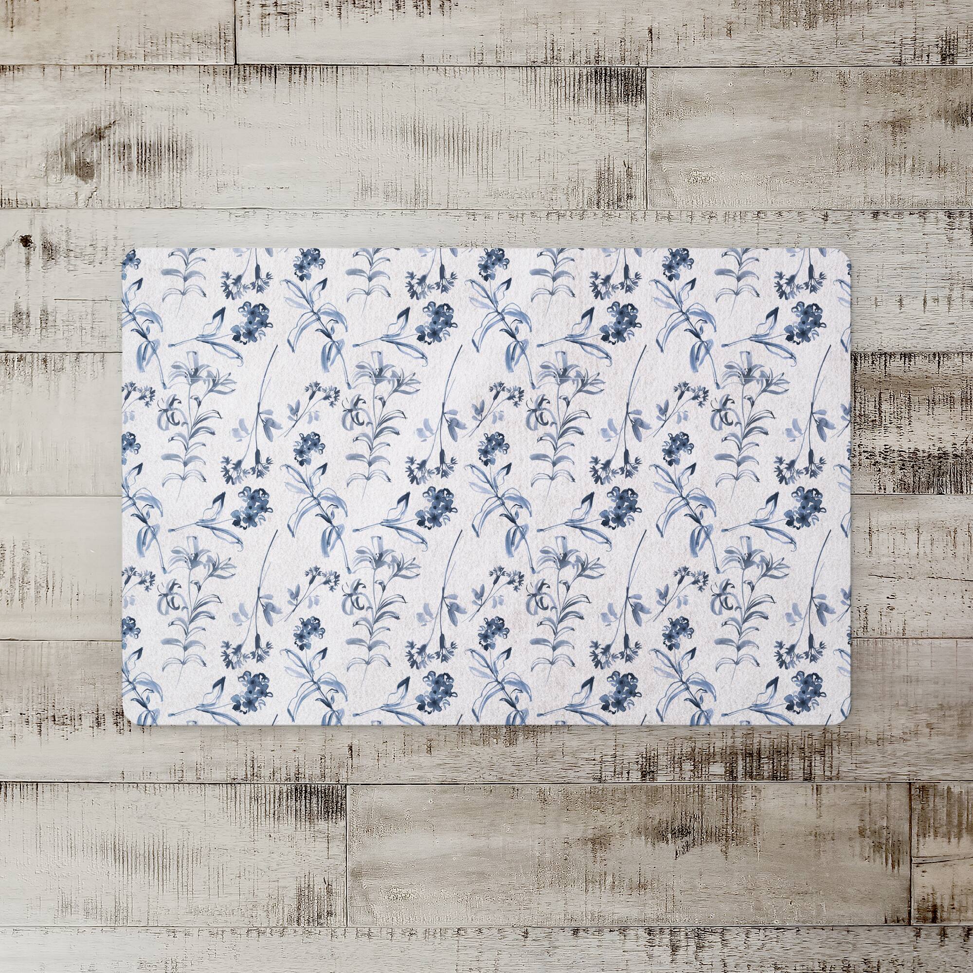 Blue Floral Pattern 27" x 18" Floor Mat